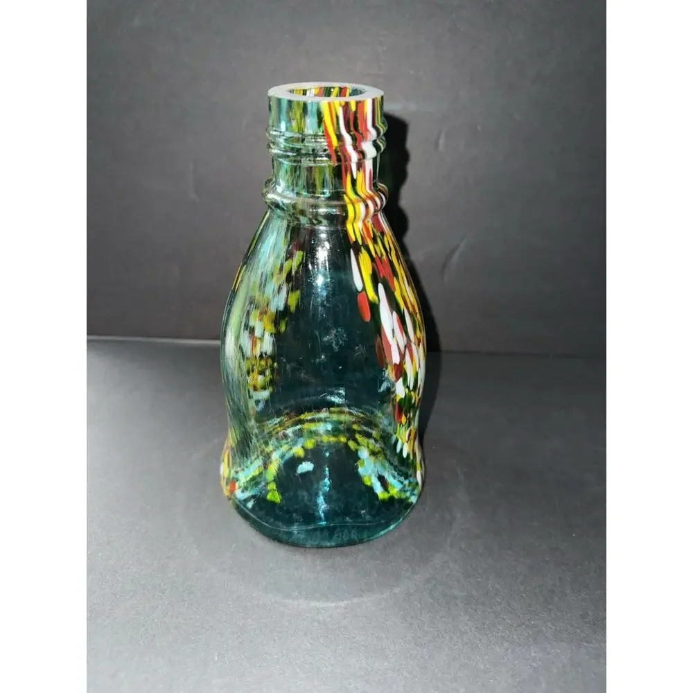 Handblown Art Glass Vessel Bird Feeder Handcrafted Bottle Vase